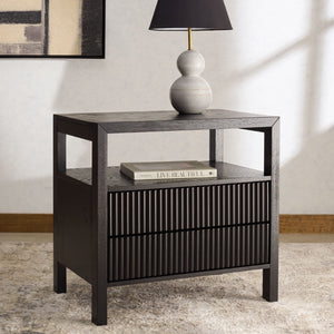 Safavieh SHELBIE 2-Drawer Reeded Nightstand - Modern Elegance with Practical Storage for Any Space Black SFV2205B