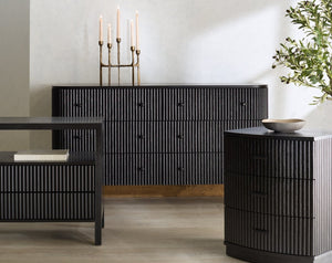 Safavieh SHELBIE 6 Drawer Reeded Dresser – Textured Elegance and Ample Storage for Modern Bedrooms Black / Black SFV2207B