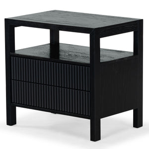 Safavieh Shelbie Elegant 2 Drawer Nightstand With Textured Reeded Fronts For Timeless Bedroom Style Black Wood ,Polyester Resin Drawer Fronts Sfv2205b