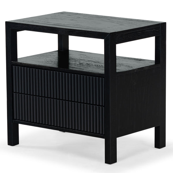 Safavieh Shelbie Elegant 2 Drawer Nightstand With Textured Reeded Fronts For Timeless Bedroom Style Black Wood ,Polyester Resin Drawer Fronts Sfv2205b