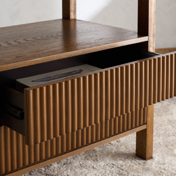 Safavieh SHELBIE 2-Drawer Reeded Nightstand - Modern Elegance with Practical Storage for Any Space Medium Oak SFV2205C