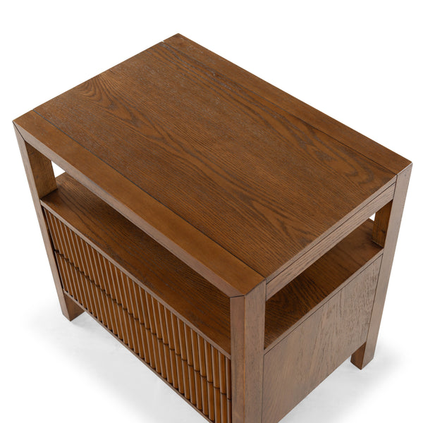 Safavieh Shelbie Elegant 2 Drawer Nightstand With Textured Reeded Fronts For Timeless Bedroom Style Medium Oak Wood ,Polyester Resin Drawer Fronts Sfv2205c