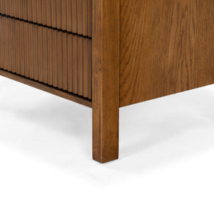 Safavieh Shelbie Elegant 2 Drawer Nightstand With Textured Reeded Fronts For Timeless Bedroom Style Medium Oak Wood ,Polyester Resin Drawer Fronts Sfv2205c