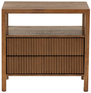 Safavieh Shelbie Elegant 2 Drawer Nightstand With Textured Reeded Fronts For Timeless Bedroom Style Medium Oak Wood ,Polyester Resin Drawer Fronts Sfv2205c