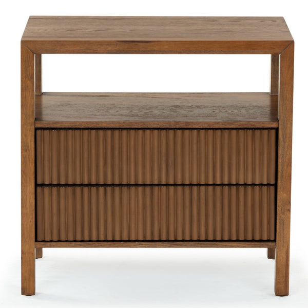 Safavieh SHELBIE 2-Drawer Reeded Nightstand - Modern Elegance with Practical Storage for Any Space Medium Oak SFV2205C
