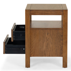 Safavieh Shelbie Elegant 2 Drawer Nightstand With Textured Reeded Fronts For Timeless Bedroom Style Medium Oak Wood ,Polyester Resin Drawer Fronts Sfv2205c