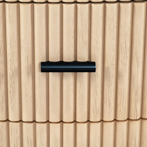 Safavieh Shelbie 3 Drawer Reeded Nightstand - Elegant Oak Design With Modern Accents For Any Bedroom Decor Oak ,Black Wood ,Polyester Resin Drawer Fronts ,Metal Sfv2206a