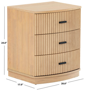 Safavieh Shelbie 3 Drawer Reeded Nightstand - Elegant Oak Design With Modern Accents For Any Bedroom Decor Oak ,Black Wood ,Polyester Resin Drawer Fronts ,Metal Sfv2206a