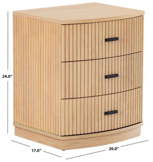 Safavieh Shelbie 3 Drawer Reeded Nightstand - Elegant Oak Design With Modern Accents For Any Bedroom Decor Oak ,Black Wood ,Polyester Resin Drawer Fronts ,Metal Sfv2206a