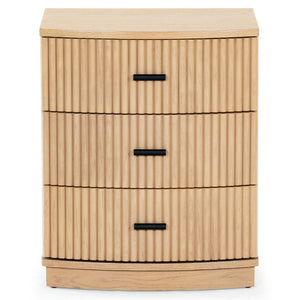 Safavieh SHELBIE 3 Drawer Reeded Nightstand - Modern Storage Solution for Stylish Bedrooms and Small Spaces Oak / Black SFV2206A