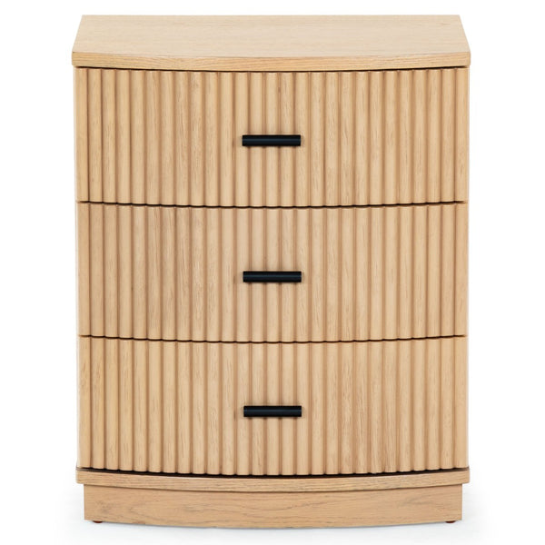 Safavieh SHELBIE 3 Drawer Reeded Nightstand - Modern Storage Solution for Stylish Bedrooms and Small Spaces Oak / Black SFV2206A