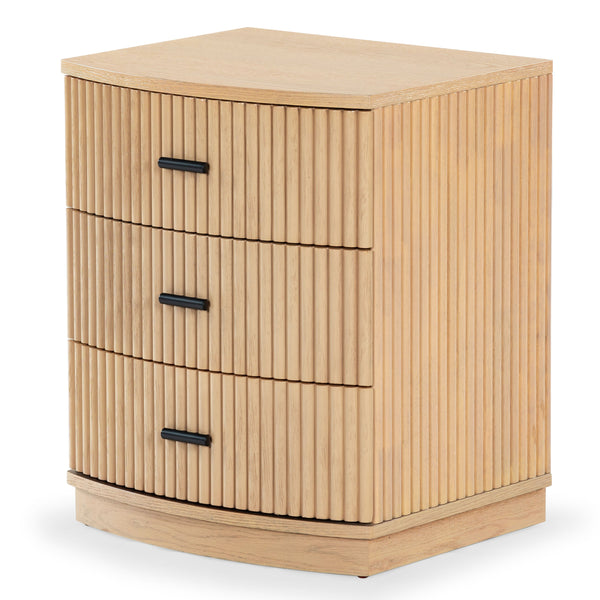 Safavieh Shelbie 3 Drawer Reeded Nightstand - Elegant Oak Design With Modern Accents For Any Bedroom Decor Oak ,Black Wood ,Polyester Resin Drawer Fronts ,Metal Sfv2206a