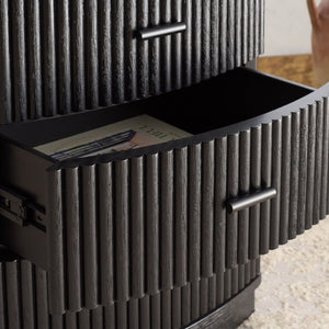 Safavieh SHELBIE 3 Drawer Reeded Nightstand - Modern Storage Solution for Stylish Bedrooms and Small Spaces Black / Black SFV2206B