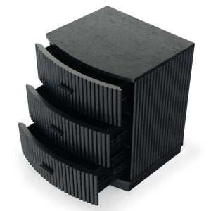 Safavieh Shelbie 3 Drawer Reeded Nightstand - Elegant Oak Design With Modern Accents For Any Bedroom Decor Black ,Black Wood ,Polyester Resin Drawer Fronts ,Metal Sfv2206b