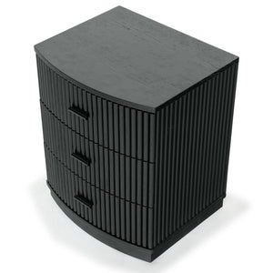 Safavieh Shelbie 3 Drawer Reeded Nightstand - Elegant Oak Design With Modern Accents For Any Bedroom Decor Black ,Black Wood ,Polyester Resin Drawer Fronts ,Metal Sfv2206b