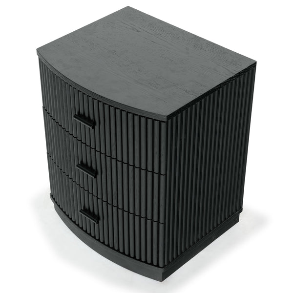 Safavieh Shelbie 3 Drawer Reeded Nightstand - Elegant Oak Design With Modern Accents For Any Bedroom Decor Black ,Black Wood ,Polyester Resin Drawer Fronts ,Metal Sfv2206b