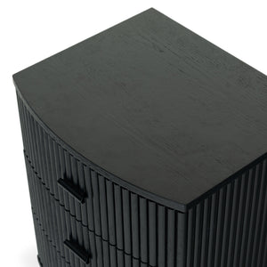 Safavieh Shelbie 3 Drawer Reeded Nightstand - Elegant Oak Design With Modern Accents For Any Bedroom Decor Black ,Black Wood ,Polyester Resin Drawer Fronts ,Metal Sfv2206b