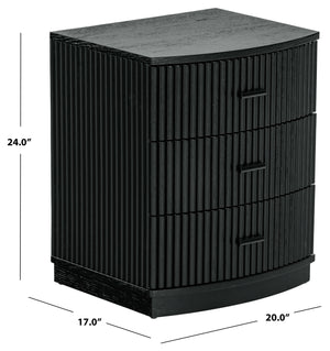 Safavieh Shelbie 3 Drawer Reeded Nightstand - Elegant Oak Design With Modern Accents For Any Bedroom Decor Black ,Black Wood ,Polyester Resin Drawer Fronts ,Metal Sfv2206b