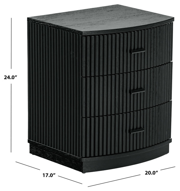 Safavieh Shelbie 3 Drawer Reeded Nightstand - Elegant Oak Design With Modern Accents For Any Bedroom Decor Black ,Black Wood ,Polyester Resin Drawer Fronts ,Metal Sfv2206b