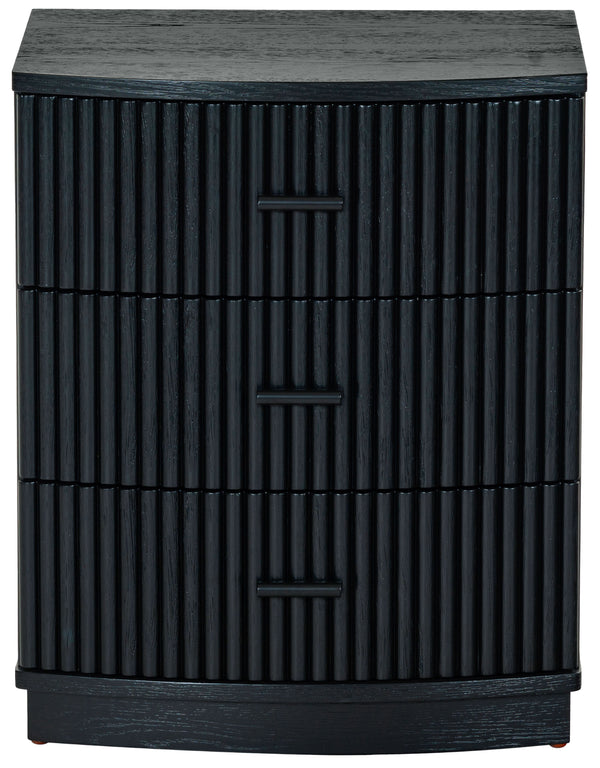 Safavieh Shelbie 3 Drawer Reeded Nightstand - Elegant Oak Design With Modern Accents For Any Bedroom Decor Black ,Black Wood ,Polyester Resin Drawer Fronts ,Metal Sfv2206b