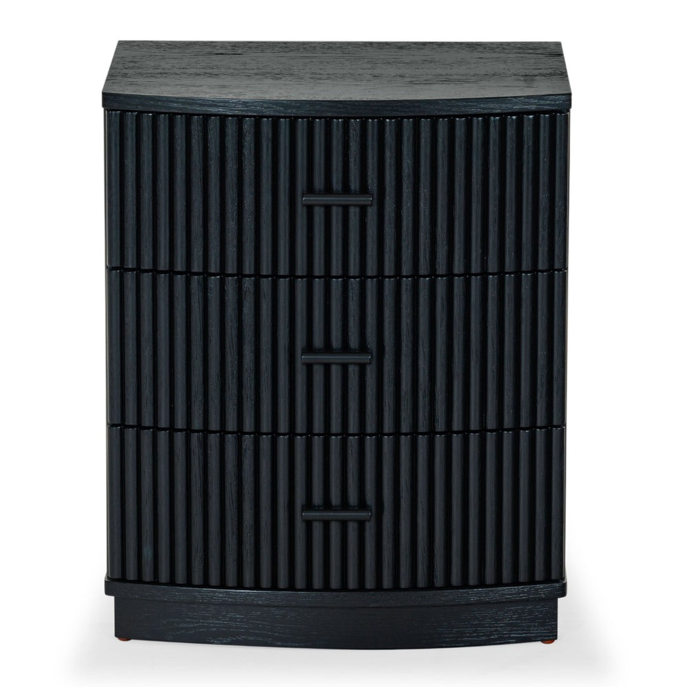 Safavieh SHELBIE 3 Drawer Reeded Nightstand - Modern Storage Solution for Stylish Bedrooms and Small Spaces Black / Black SFV2206B