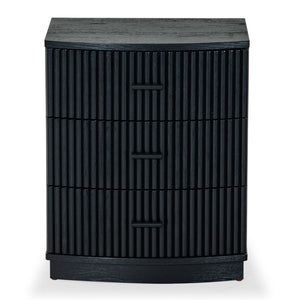 Safavieh SHELBIE 3 Drawer Reeded Nightstand - Modern Storage Solution for Stylish Bedrooms and Small Spaces Black / Black SFV2206B