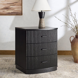 Safavieh SHELBIE 3 Drawer Reeded Nightstand - Modern Storage Solution for Stylish Bedrooms and Small Spaces Black / Black SFV2206B