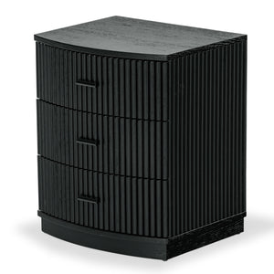 Safavieh Shelbie 3 Drawer Reeded Nightstand - Elegant Oak Design With Modern Accents For Any Bedroom Decor Black ,Black Wood ,Polyester Resin Drawer Fronts ,Metal Sfv2206b