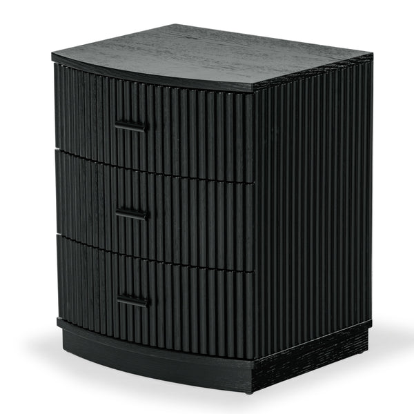 Safavieh Shelbie 3 Drawer Reeded Nightstand - Elegant Oak Design With Modern Accents For Any Bedroom Decor Black ,Black Wood ,Polyester Resin Drawer Fronts ,Metal Sfv2206b