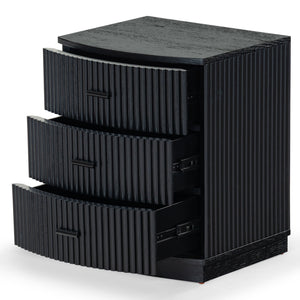 Safavieh Shelbie 3 Drawer Reeded Nightstand - Elegant Oak Design With Modern Accents For Any Bedroom Decor Black ,Black Wood ,Polyester Resin Drawer Fronts ,Metal Sfv2206b