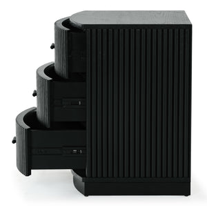 Safavieh Shelbie 3 Drawer Reeded Nightstand - Elegant Oak Design With Modern Accents For Any Bedroom Decor Black ,Black Wood ,Polyester Resin Drawer Fronts ,Metal Sfv2206b