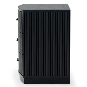 Safavieh Shelbie 3 Drawer Reeded Nightstand - Elegant Oak Design With Modern Accents For Any Bedroom Decor Black ,Black Wood ,Polyester Resin Drawer Fronts ,Metal Sfv2206b