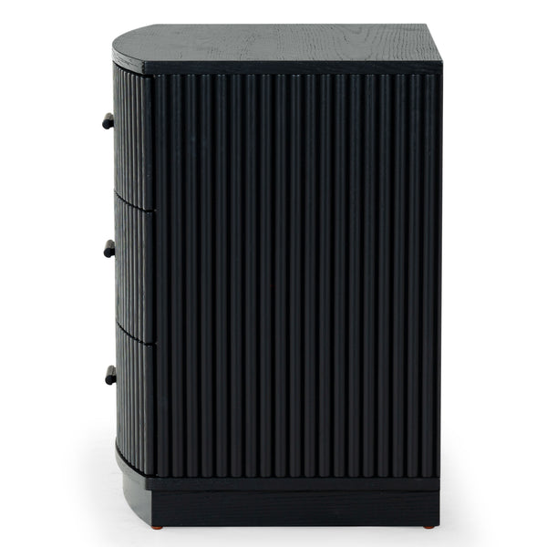 Safavieh Shelbie 3 Drawer Reeded Nightstand - Elegant Oak Design With Modern Accents For Any Bedroom Decor Black ,Black Wood ,Polyester Resin Drawer Fronts ,Metal Sfv2206b