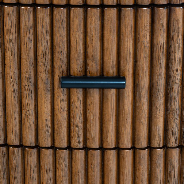 Safavieh Shelbie 3 Drawer Reeded Nightstand - Elegant Oak Design With Modern Accents For Any Bedroom Decor Medium Oak ,Black Wood ,Polyester Resin Drawer Fronts ,Metal Sfv2206c