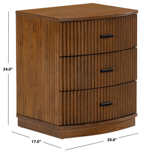 Safavieh Shelbie 3 Drawer Reeded Nightstand - Elegant Oak Design With Modern Accents For Any Bedroom Decor Medium Oak ,Black Wood ,Polyester Resin Drawer Fronts ,Metal Sfv2206c