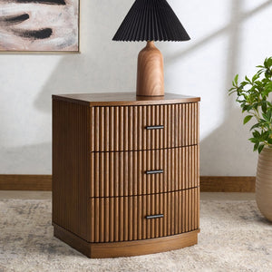 Safavieh SHELBIE 3 Drawer Reeded Nightstand - Modern Storage Solution for Stylish Bedrooms and Small Spaces Medium Oak / Black SFV2206C