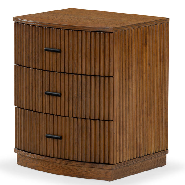 Safavieh Shelbie 3 Drawer Reeded Nightstand - Elegant Oak Design With Modern Accents For Any Bedroom Decor Medium Oak ,Black Wood ,Polyester Resin Drawer Fronts ,Metal Sfv2206c