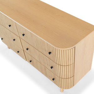 Safavieh Shelbie 6 Drawer Reeded Dresser - Elegant Oak Design With Unique Texture And Sturdy Construction Oak ,Black Wood ,Polyester Resin Drawer Fronts ,Metal Sfv2207a