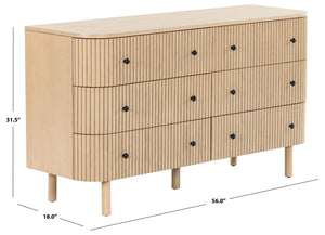 Safavieh Shelbie 6 Drawer Reeded Dresser - Elegant Oak Design With Unique Texture And Sturdy Construction Oak ,Black Wood ,Polyester Resin Drawer Fronts ,Metal Sfv2207a