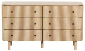 Safavieh Shelbie 6 Drawer Reeded Dresser - Elegant Oak Design With Unique Texture And Sturdy Construction Oak ,Black Wood ,Polyester Resin Drawer Fronts ,Metal Sfv2207a