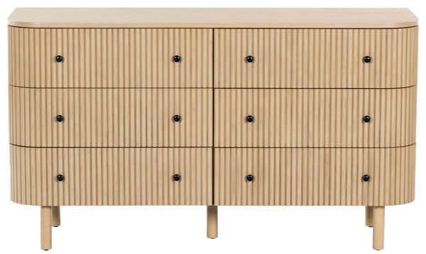 Safavieh Shelbie 6 Drawer Reeded Dresser - Elegant Oak Design With Unique Texture And Sturdy Construction Oak ,Black Wood ,Polyester Resin Drawer Fronts ,Metal Sfv2207a