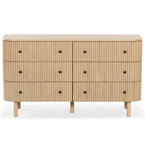 Safavieh SHELBIE 6 Drawer Reeded Dresser – Textured Elegance and Ample Storage for Modern Bedrooms Oak / Black SFV2207A