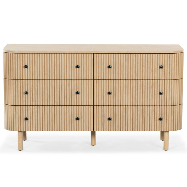 Safavieh SHELBIE 6 Drawer Reeded Dresser – Textured Elegance and Ample Storage for Modern Bedrooms Oak / Black SFV2207A