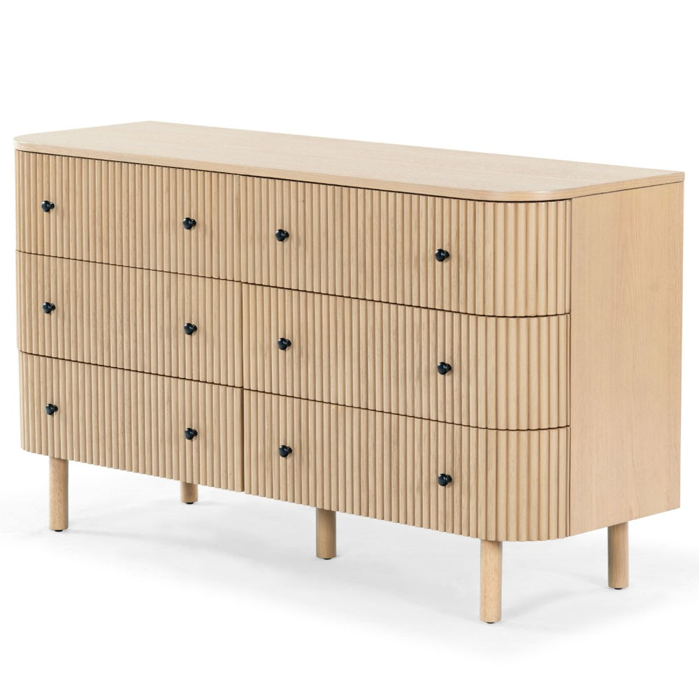 Safavieh SHELBIE 6 Drawer Reeded Dresser – Textured Elegance and Ample Storage for Modern Bedrooms Oak / Black SFV2207A