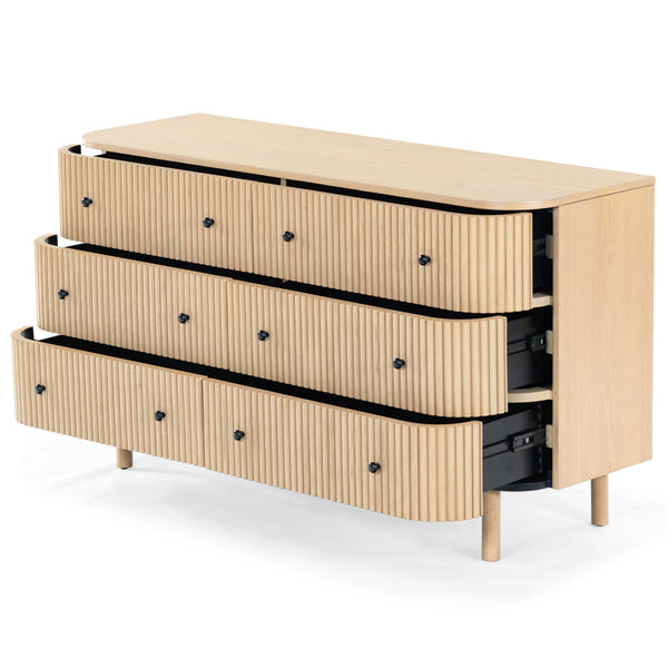 Safavieh Shelbie 6 Drawer Reeded Dresser - Elegant Oak Design With Unique Texture And Sturdy Construction Oak ,Black Wood ,Polyester Resin Drawer Fronts ,Metal Sfv2207a