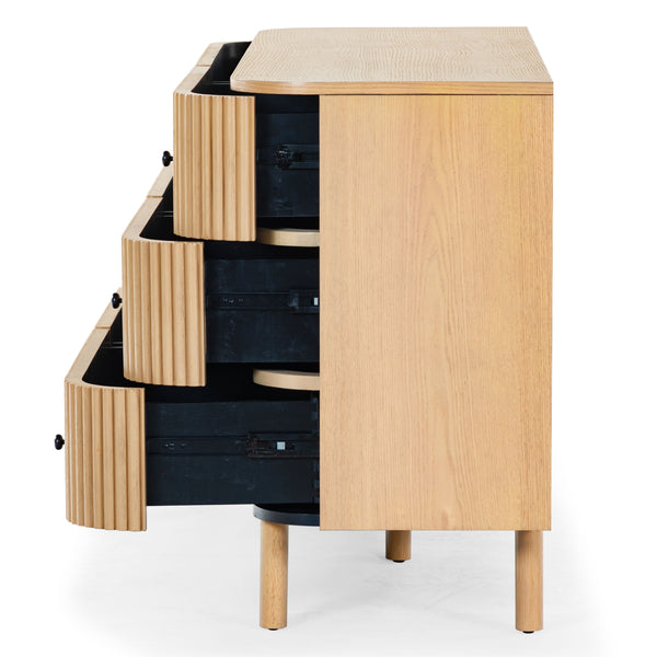 Safavieh Shelbie 6 Drawer Reeded Dresser - Elegant Oak Design With Unique Texture And Sturdy Construction Oak ,Black Wood ,Polyester Resin Drawer Fronts ,Metal Sfv2207a