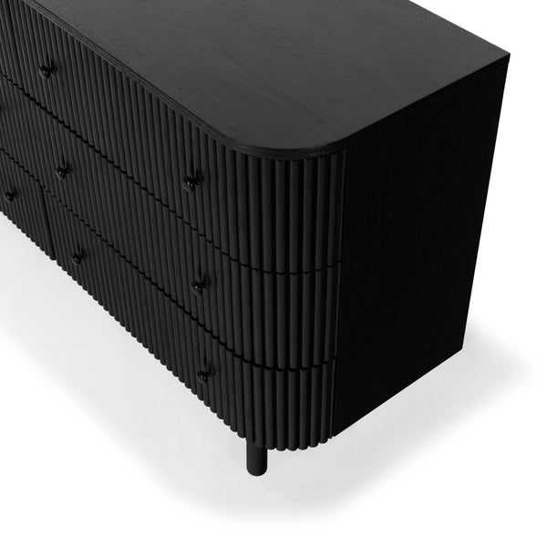 Safavieh Shelbie 6 Drawer Reeded Dresser - Elegant Oak Design With Unique Texture And Sturdy Construction Black ,Black Wood ,Polyester Resin Drawer Fronts ,Metal Sfv2207b