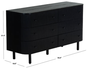 Safavieh Shelbie 6 Drawer Reeded Dresser - Elegant Oak Design With Unique Texture And Sturdy Construction Black ,Black Wood ,Polyester Resin Drawer Fronts ,Metal Sfv2207b