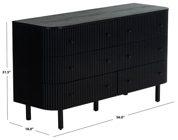 Safavieh Shelbie 6 Drawer Reeded Dresser - Elegant Oak Design With Unique Texture And Sturdy Construction Black ,Black Wood ,Polyester Resin Drawer Fronts ,Metal Sfv2207b