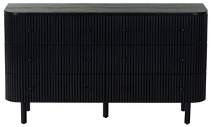 Safavieh Shelbie 6 Drawer Reeded Dresser - Elegant Oak Design With Unique Texture And Sturdy Construction Black ,Black Wood ,Polyester Resin Drawer Fronts ,Metal Sfv2207b